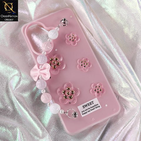 Vivo V60 Lite 4G Cover - Pink - New Trendy Floral Bow Decor Beaded Hand Strap