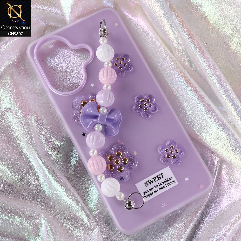 Vivo V60 Lite 4G Cover - Purple - New Trendy Floral Bow Decor Beaded Hand Strap