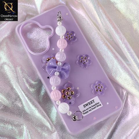 Vivo V60 Lite 4G Cover - Purple - New Trendy Floral Bow Decor Beaded Hand Strap