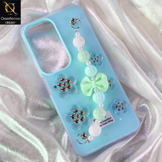 Vivo Y19s Cover - Blue - New Trendy Floral Bow Decor Beaded Hand Strap