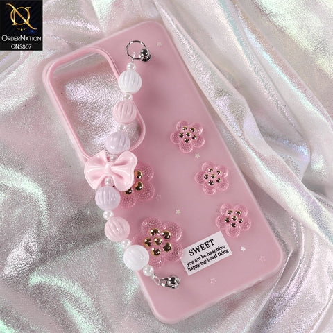 Vivo Y19s Pro Cover - Pink - New Trendy Floral Bow Decor Beaded Hand Strap