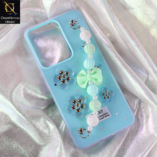 Vivo V40 Lite (IDN) Cover - Blue - New Trendy Floral Bow Decor Beaded Hand Strap