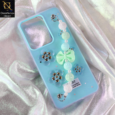 Vivo V40 Lite (IDN) Cover - Blue - New Trendy Floral Bow Decor Beaded Hand Strap