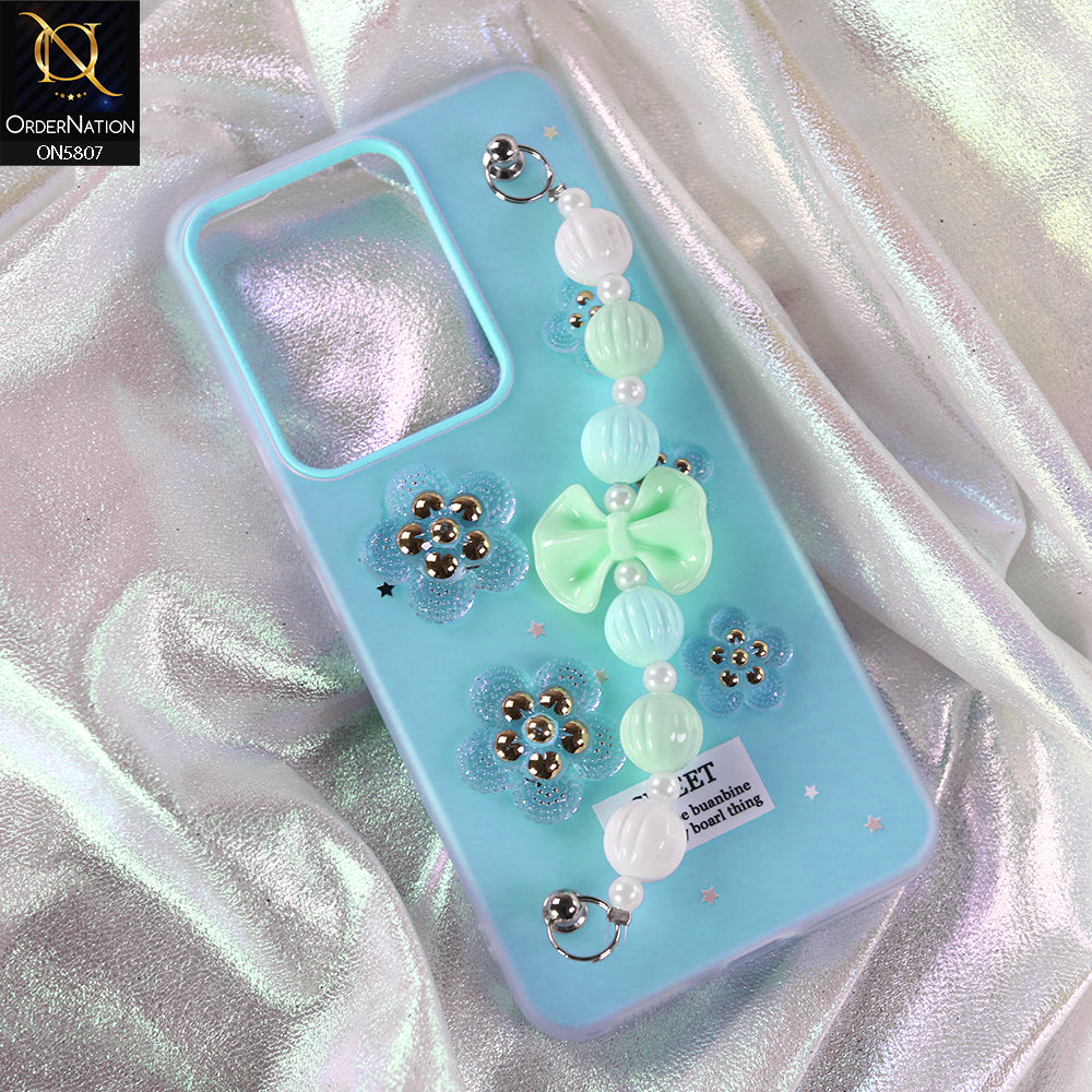 Vivo Y200 (2025) Cover - Blue - New Trendy Floral Bow Decor Beaded Hand Strap