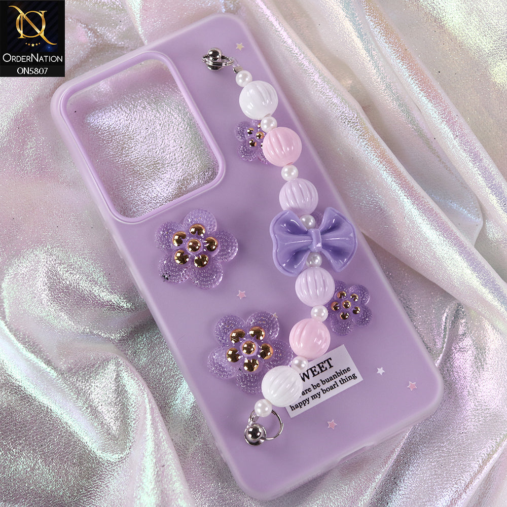 Vivo Y200 (2025) Cover - Purple - New Trendy Floral Bow Decor Beaded Hand Strap