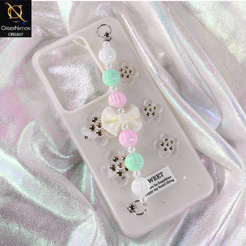 Vivo Y300 Cover - White - New Trendy Floral Bow Decor Beaded Hand Strap