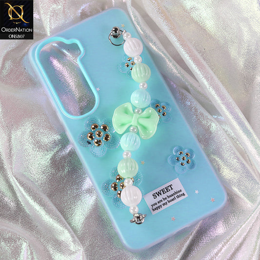 Vivo Y400 Cover - Blue - New Trendy Floral Bow Decor Beaded Hand Strap