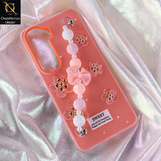 Vivo Y400 4G Cover - Orange - New Trendy Floral Bow Decor Beaded Hand Strap