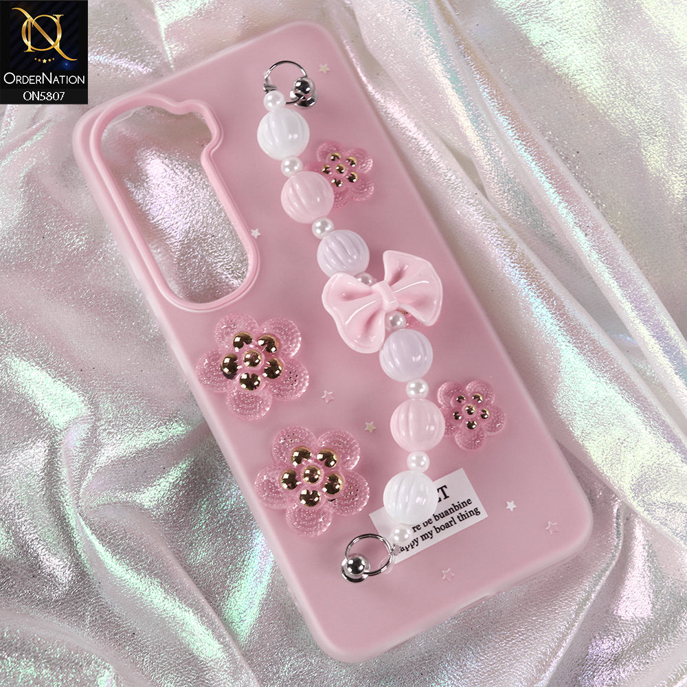 Vivo Y400 4G Cover - Pink - New Trendy Floral Bow Decor Beaded Hand Strap
