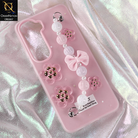 Vivo Y400 4G Cover - Pink - New Trendy Floral Bow Decor Beaded Hand Strap