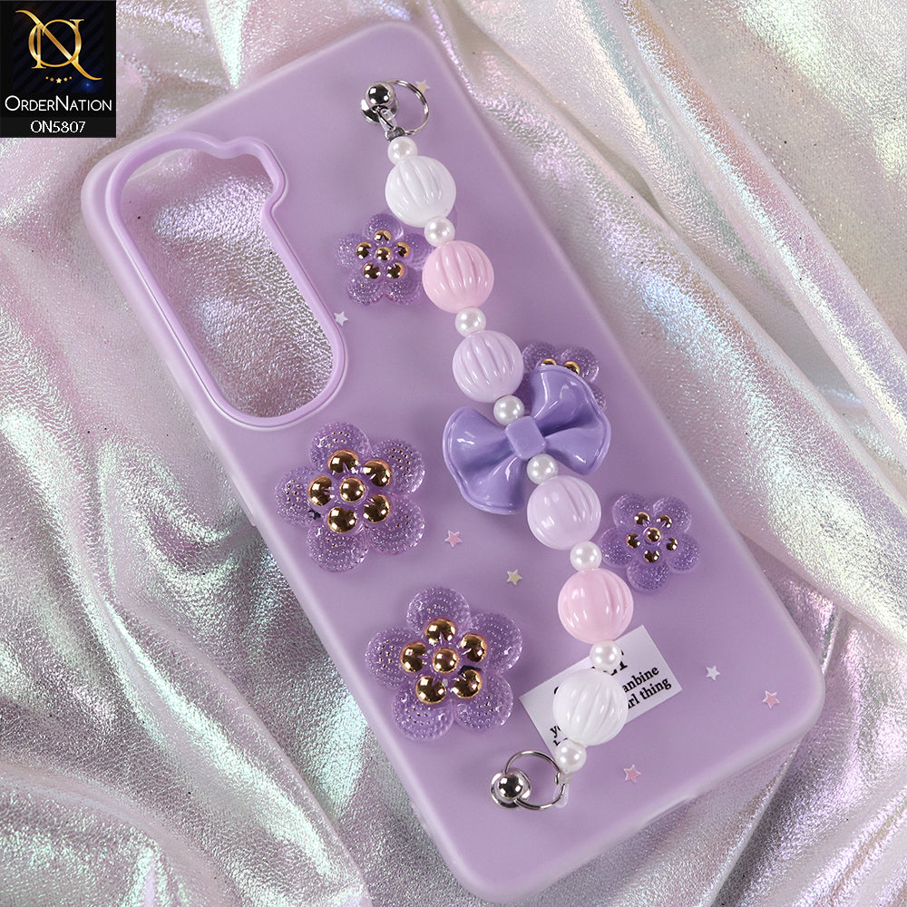Vivo Y400 Cover - Purple - New Trendy Floral Bow Decor Beaded Hand Strap