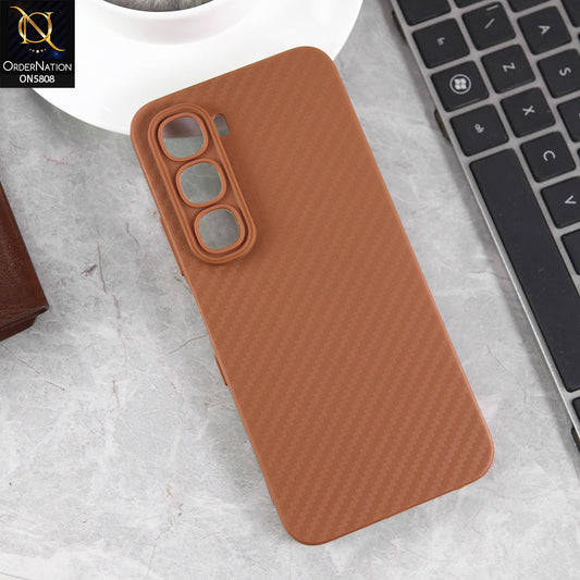 Infinix Hot 60i 4G Cover - Brown - New Carbon Fiber Texture Case With Camera Protection Soft Case