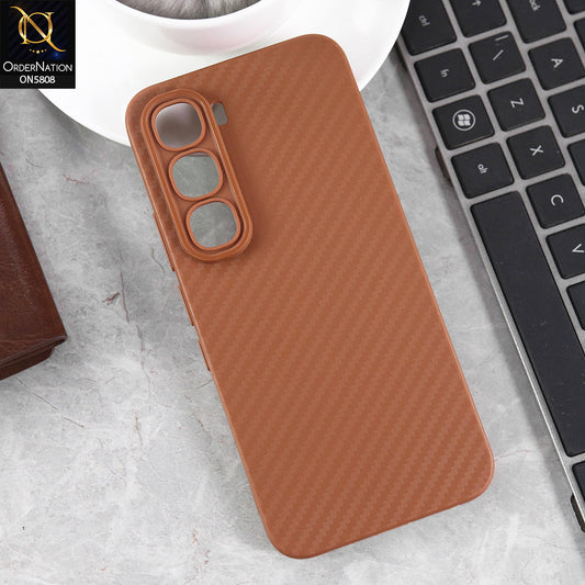 Infinix Hot 60 Pro Cover - Brown - New Carbon Fiber Texture Case With Camera Protection Soft Case