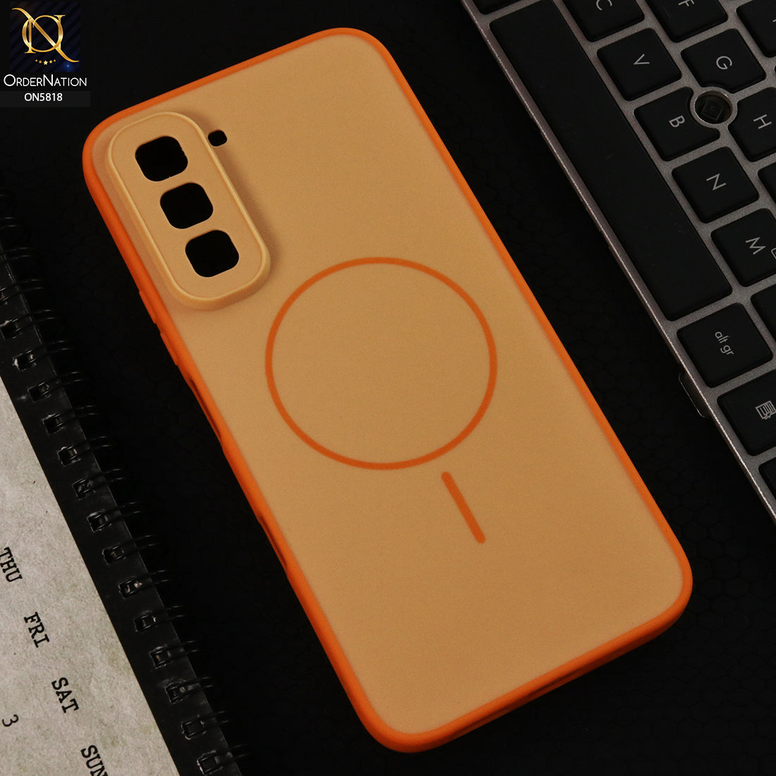 Infinix Hot 70 Cover  - Orange - New Premium Quality Silicone MagSafe Case Slim Protective Back Cover
