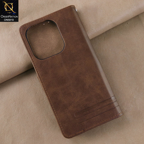 Oppo A40 Cover - Dark Brown -  Way Out Excellence Quality Soft Tpu Leather Flip Book With Card Holding Slots