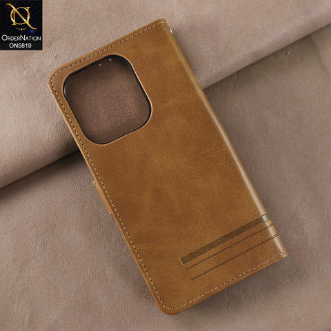 Oppo A3x 4G Cover - Light Brown -  Way Out Excellence Quality Soft Tpu Leather Flip Book With Card Holding Slots