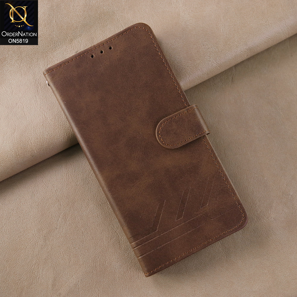 Vivo V50 Cover - Dark Brown -  Way Out Excellence Quality Soft Tpu Leather Flip Book With Card Holding Slots