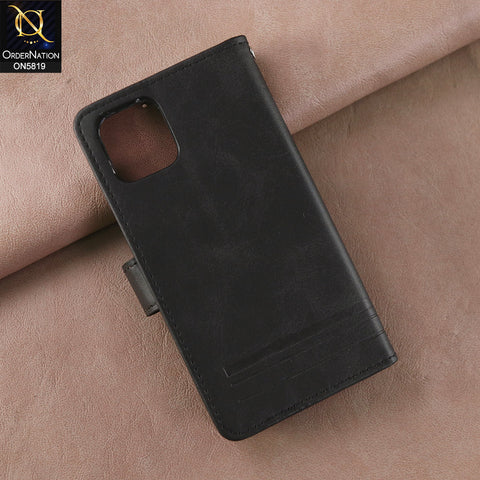 iPhone 12 Cover - Black -  Way Out Excellence Quality Soft Tpu Leather Flip Book With Card Holding Slots
