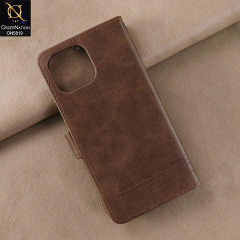 iPhone 15 Cover - Dark Brown -  Way Out Excellence Quality Soft Tpu Leather Flip Book With Card Holding Slots