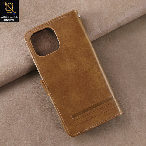 iPhone 15 Cover - Light Brown -  Way Out Excellence Quality Soft Tpu Leather Flip Book With Card Holding Slots