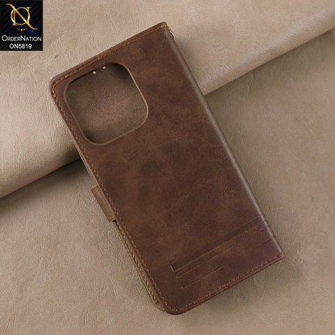 iPhone 15 Pro Cover - Dark Brown -  Way Out Excellence Quality Soft Tpu Leather Flip Book With Card Holding Slots