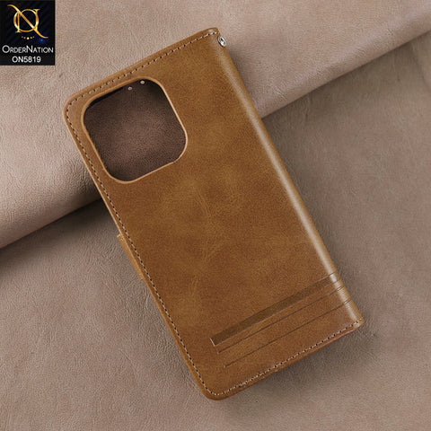 iPhone 15 Pro Cover - Light Brown -  Way Out Excellence Quality Soft Tpu Leather Flip Book With Card Holding Slots