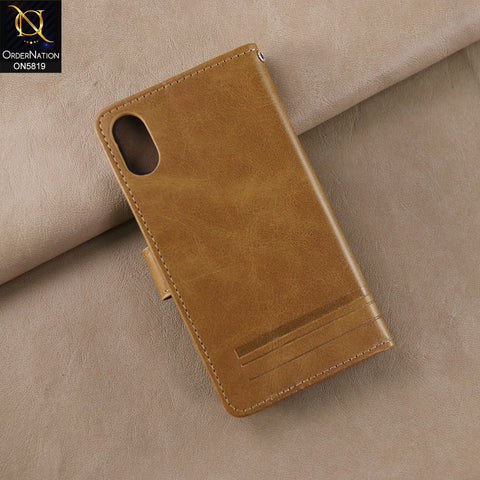 iPhone XS / X Cover - Light Brown -  Way Out Excellence Quality Soft Tpu Leather Flip Book With Card Holding Slots