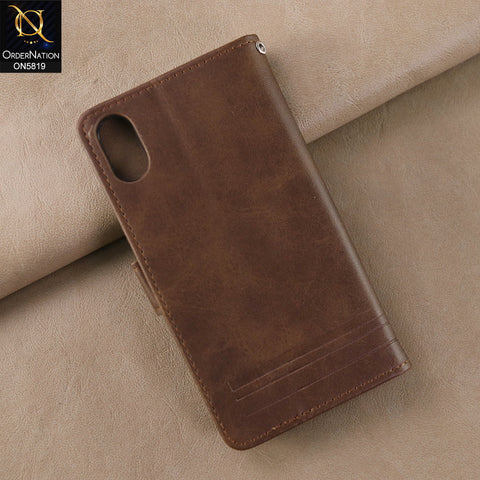 iPhone XR Cover - Dark Brown -  Way Out Excellence Quality Soft Tpu Leather Flip Book With Card Holding Slots