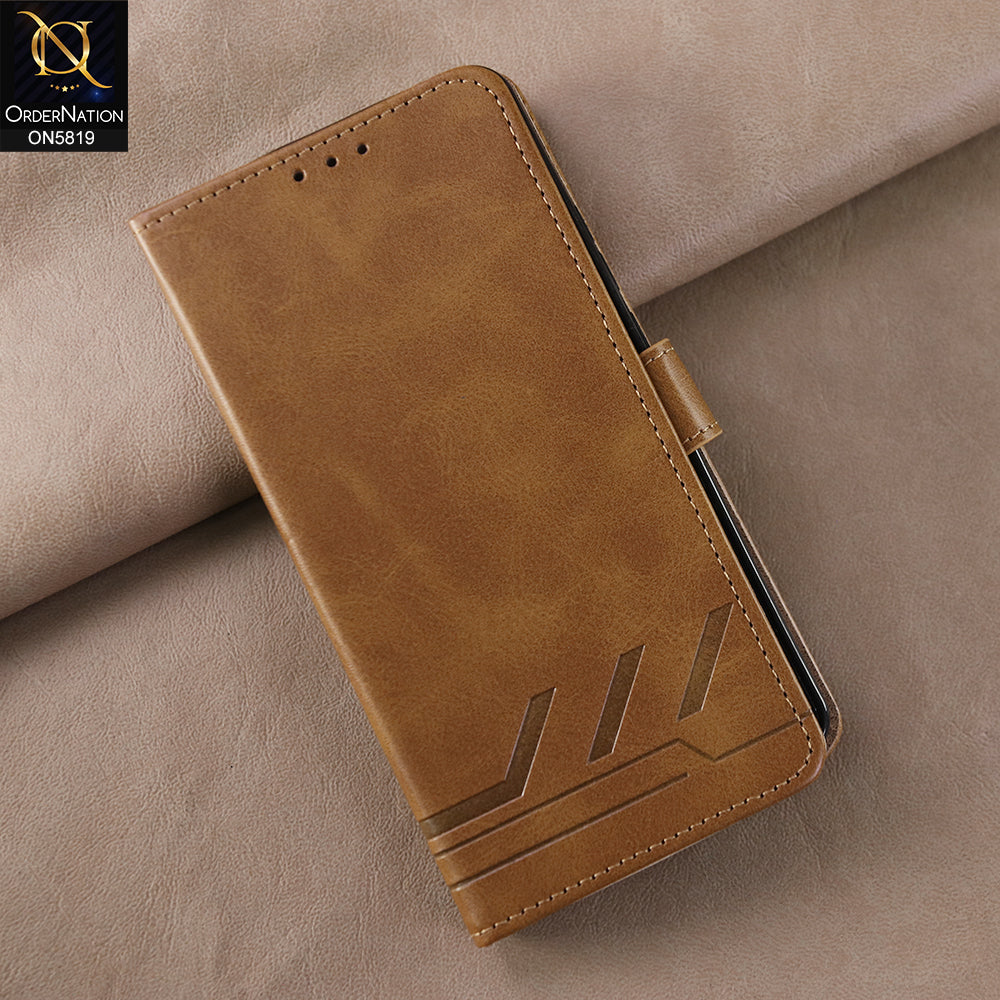 OnePlus 7T Pro 5G McLaren Cover - Light Brown -  Way Out Excellence Quality Soft Tpu Leather Flip Book With Card Holding Slots