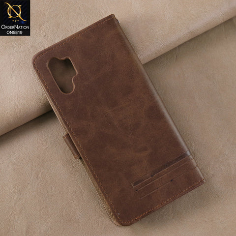 Samsung Galaxy Note 10 Plus Cover - Dark Brown -  Way Out Excellence Quality Soft Tpu Leather Flip Book With Card Holding Slots