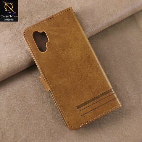 Samsung Galaxy Note 10 Plus Cover - Light Brown -  Way Out Excellence Quality Soft Tpu Leather Flip Book With Card Holding Slots