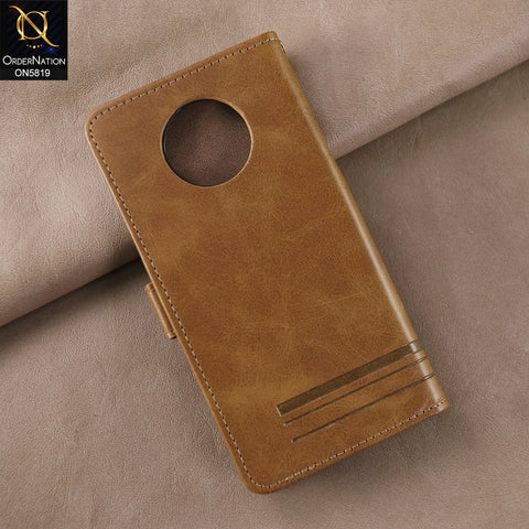 OnePlus 7T Cover - Light Brown -  Way Out Excellence Quality Soft Tpu Leather Flip Book With Card Holding Slots