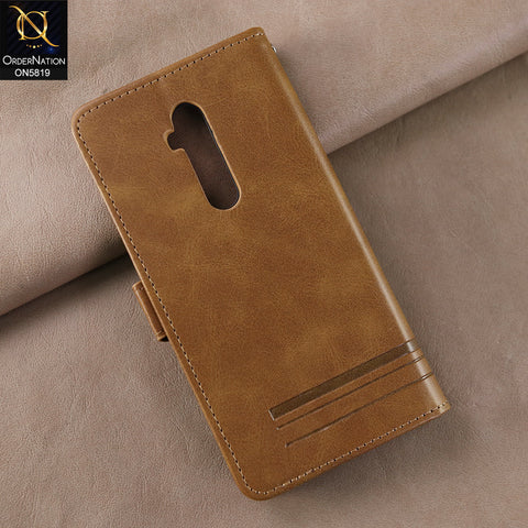OnePlus 7T Pro Cover - Light Brown -  Way Out Excellence Quality Soft Tpu Leather Flip Book With Card Holding Slots