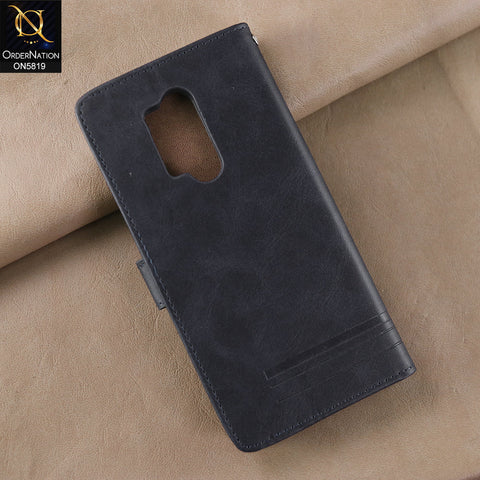 OnePlus 8 Pro Cover - Blue -  Way Out Excellence Quality Soft Tpu Leather Flip Book With Card Holding Slots