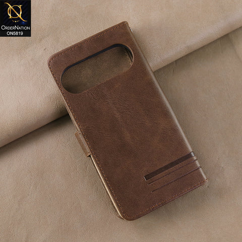 Google Pixel 9 Pro XL Cover - Dark Brown -  Way Out Excellence Quality Soft Tpu Leather Flip Book With Card Holding Slots