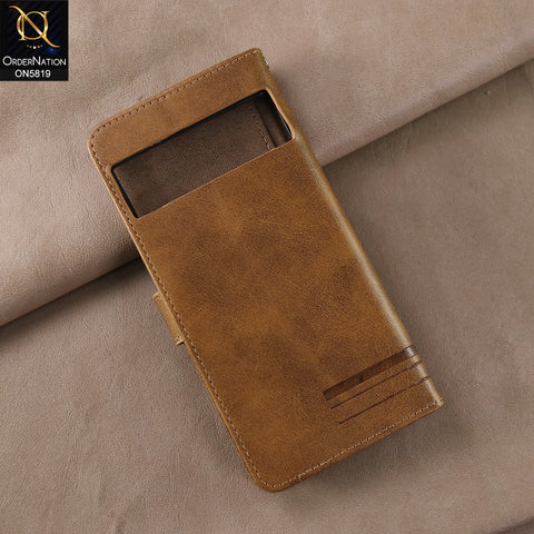 Google Pixel 6 Pro Cover - Light Brown -  Way Out Excellence Quality Soft Tpu Leather Flip Book With Card Holding Slots