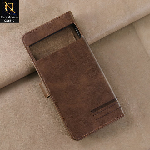 Google Pixel 7 Pro Cover - Dark Brown -  Way Out Excellence Quality Soft Tpu Leather Flip Book With Card Holding Slots