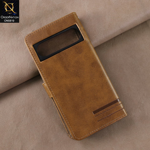 Google Pixel 8 Cover - Light Brown -  Way Out Excellence Quality Soft Tpu Leather Flip Book With Card Holding Slots