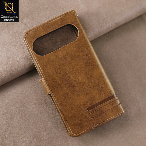 Google Pixel 9 Cover - Light Brown -  Way Out Excellence Quality Soft Tpu Leather Flip Book With Card Holding Slots