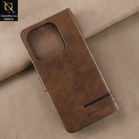 Realme Note 60x Cover - Dark Brown -  Way Out Excellence Quality Soft Tpu Leather Flip Book With Card Holding Slots