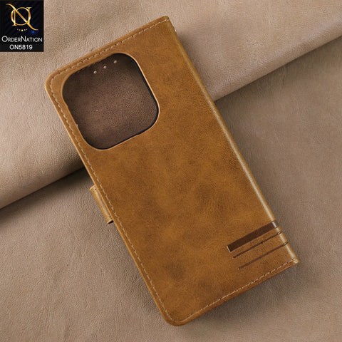 Realme Note 60x Cover - Light Brown -  Way Out Excellence Quality Soft Tpu Leather Flip Book With Card Holding Slots