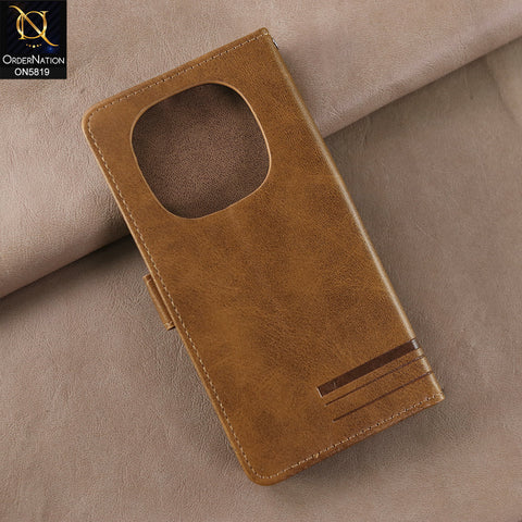 Xiaomi Redmi Note 14 Pro Plus 5G Cover - Light Brown -  Way Out Excellence Quality Soft Tpu Leather Flip Book With Card Holding Slots