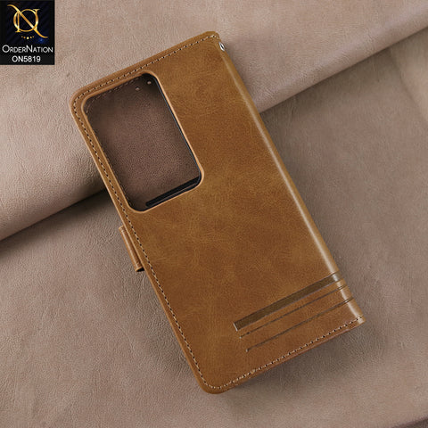 Samsung Galaxy S25 Ultra Cover - Light Brown -  Way Out Excellence Quality Soft Tpu Leather Flip Book With Card Holding Slots