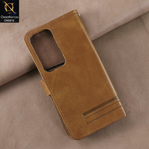 Oppo Reno 12 Cover - Light Brown -  Way Out Excellence Quality Soft Tpu Leather Flip Book With Card Holding Slots