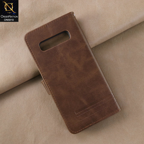 Samsung Galaxy S10 Plus Cover - Dark Brown -  Way Out Excellence Quality Soft Tpu Leather Flip Book With Card Holding Slots