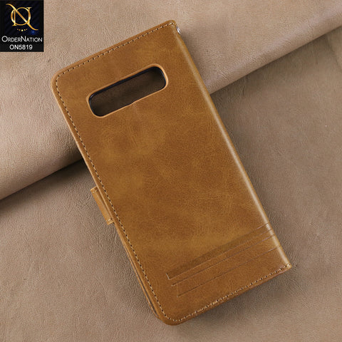 Samsung Galaxy S10 Plus Cover - Light Brown -  Way Out Excellence Quality Soft Tpu Leather Flip Book With Card Holding Slots