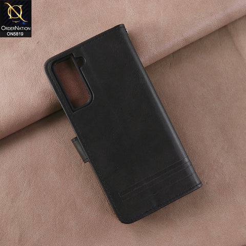 Samsung Galaxy S21 5G Cover - Black -  Way Out Excellence Quality Soft Tpu Leather Flip Book With Card Holding Slots