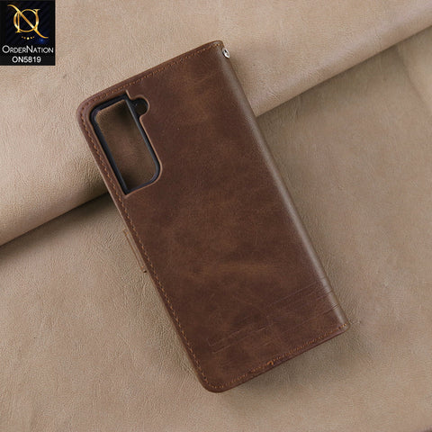 Samsung Galaxy S21 5G Cover - Dark Brown -  Way Out Excellence Quality Soft Tpu Leather Flip Book With Card Holding Slots