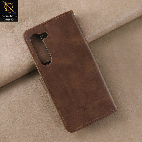 Samsung Galaxy S23 5G Cover - Dark Brown -  Way Out Excellence Quality Soft Tpu Leather Flip Book With Card Holding Slots