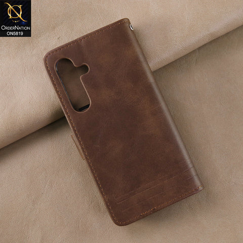 Samsung Galaxy S24 5G Cover - Dark Brown -  Way Out Excellence Quality Soft Tpu Leather Flip Book With Card Holding Slots